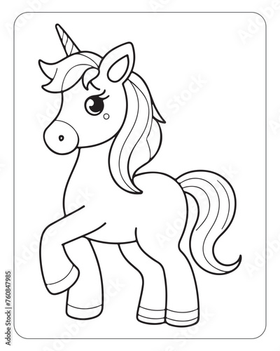 Fototapeta Naklejka Na Ścianę i Meble -  Cute Unicorn vector for kids coloring book pages, unicorn black and white vector