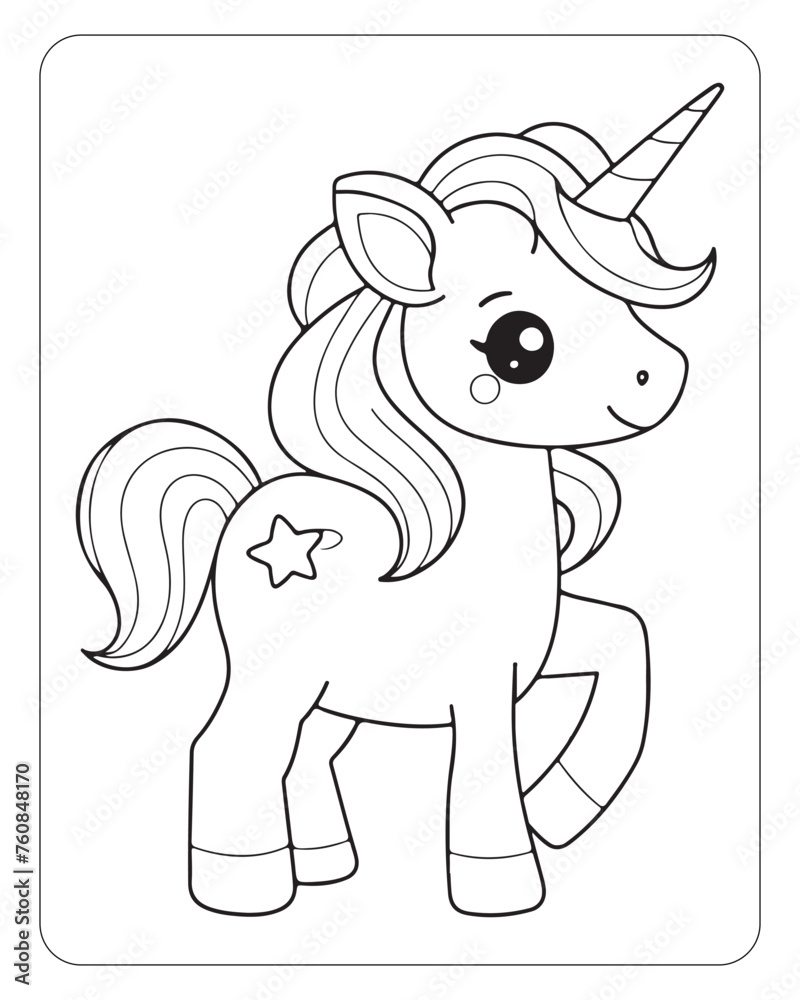 Fototapeta premium Cute unicorn animal coloring page for kids a fantasy magic mythical creature activity