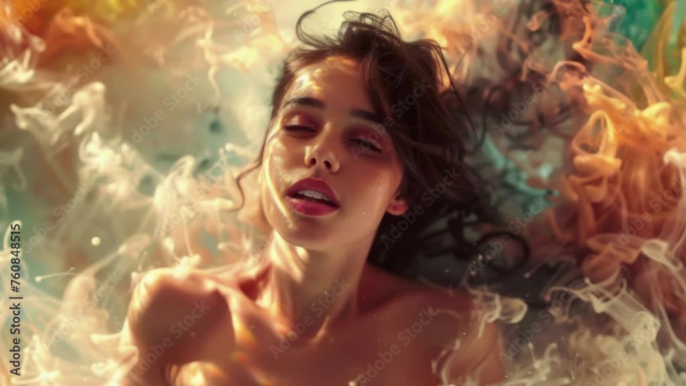 beautiful fashion female model floating underwater
