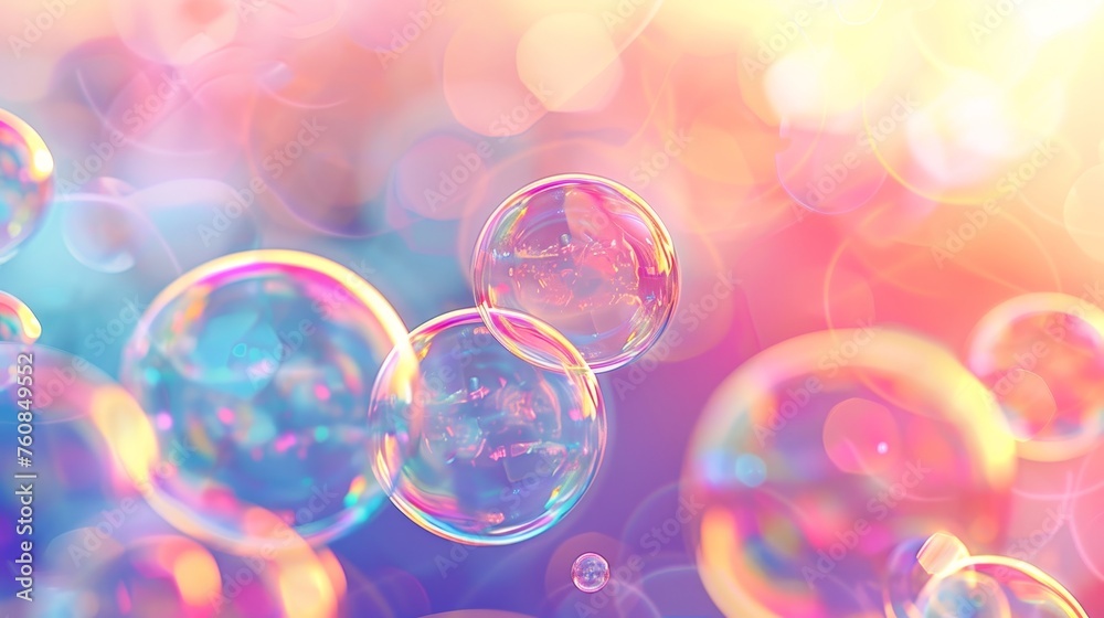 Vivid soap bubble reflecting a dazzling rainbow of colors in the beautiful background