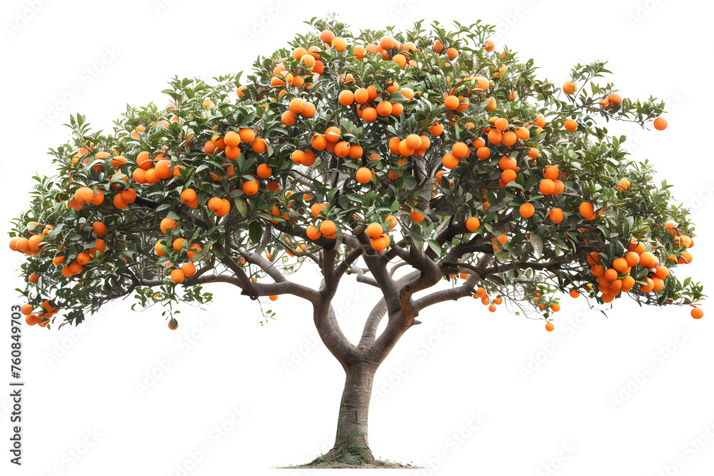Close-up of an isolated orange tree with leaves on a white background. Perfect for use in agricultural and nature-related designs.