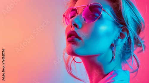 Beauty portrait of a girl in neon shades