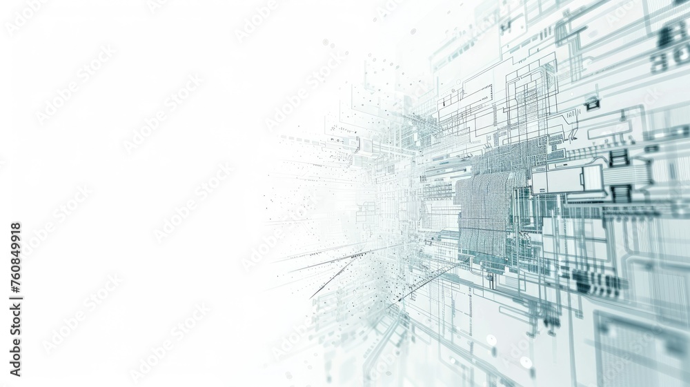 Abstract digital technology concept with circuitry - High-tech abstract concept with intricate digital circuitry expanding into the horizon