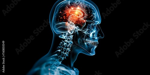 Xray showing brain inflammation highlighting neural and neurological concepts in medicine. Concept X-ray Imaging, Brain Inflammation, Neural Concepts, Neurological Medicine
