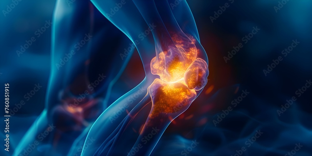Innovative ESWT Treatment for Knee Pain: Revitalizing and Accelerating Healing. Concept Physical Therapy, Non-Invasive Treatment, Pain Management, Knee Health, Recovery Methods - obrazy, fototapety, plakaty 