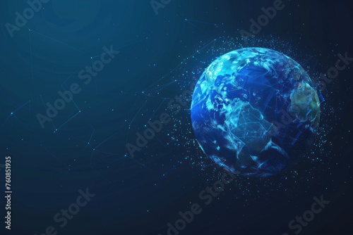 A blue planet with a lot of stars surrounding it. Futuristic abstract symbol blue planet earth