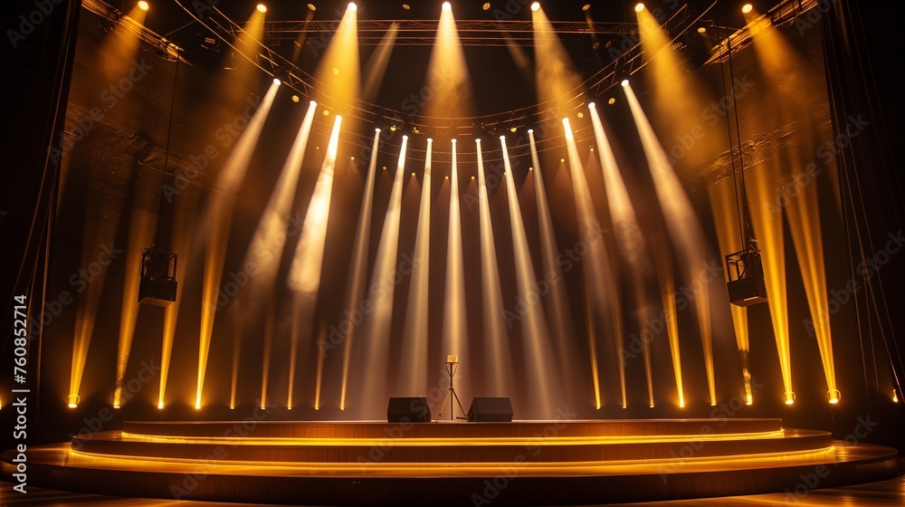 The ethereal glow of podium lights casting a soft halo around the stage, creating an aura of elegance and sophistication.