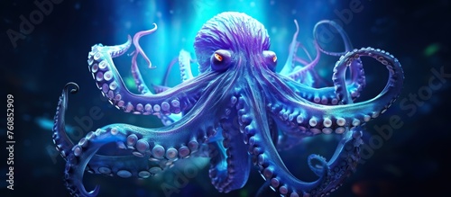 Octopus in deep space. 3d illustration of octopus in deep space photo