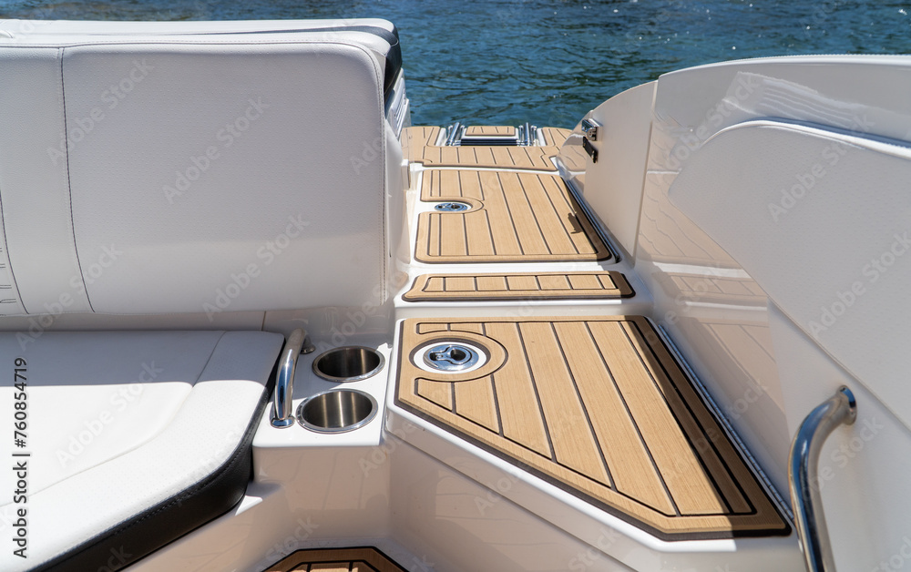 Interior view of a sport boat on a summer day on the lake.
