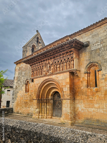 Romanesque facade of the church of San Juan Bautista in Moarves de Ojeda, province of Palencia