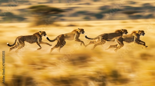 Graceful Cheetah Pack on the African Grasslands AI Generated.