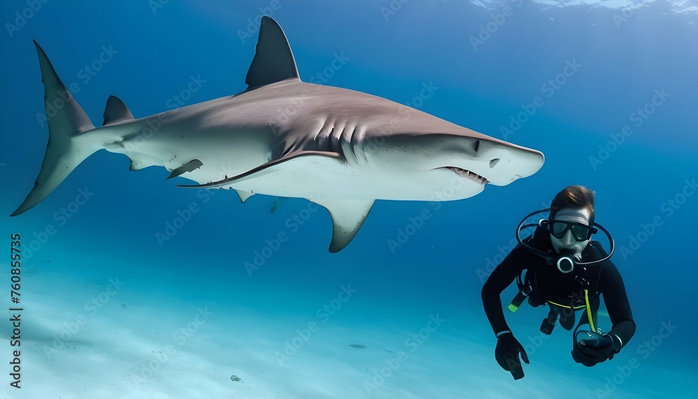 A Hammerhead Shark Swimming Alongside A Scuba Dive