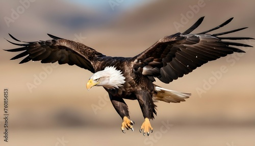 An Eagle With Its Wings Beating In A Blur Of Motio