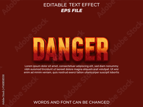 danger text effect, font editable, typography, 3d text. vector template