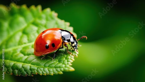 Ladybug on green leaf concept nature earth