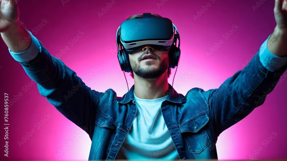 Augmented reality, science, future technology concept. VR. Futuristic 3d glasses with virtual projection. Neon light. Augmented reality, science, future technology concept. VR. Futuristic 3d glasses with virtual projection. Neon light.