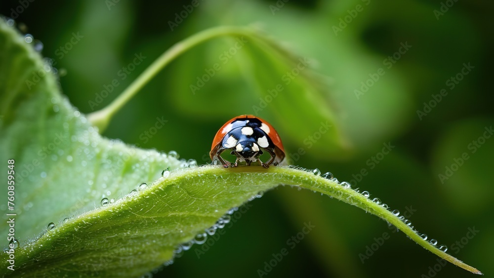 Ladybug insect walkiing on leaf green plant close-up macro photography science Ladybug insect walkiing on leaf green plant close-up macro photography science