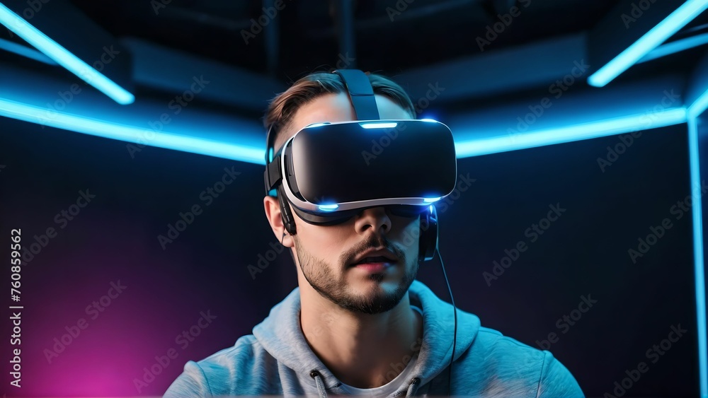 Augmented reality, science, future technology concept. VR. Futuristic 3d glasses with virtual projection. Neon light. Augmented reality, science, future technology concept. VR. Futuristic 3d glasses with virtual projection. Neon light.