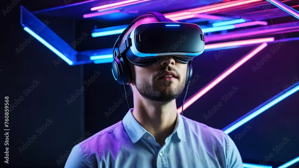 Augmented reality, science, future technology concept. VR. Futuristic 3d glasses with virtual projection. Neon light. Augmented reality, science, future technology concept. VR. Futuristic 3d glasses with virtual projection. Neon light.