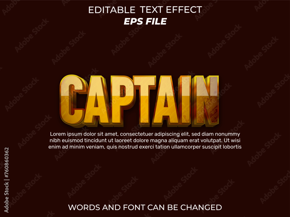 captain text effect, font editable, typography, 3d text. vector template captain text effect, font editable, typography, 3d text. vector template
