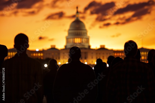 Silhouettes of people gazing at the Capitol