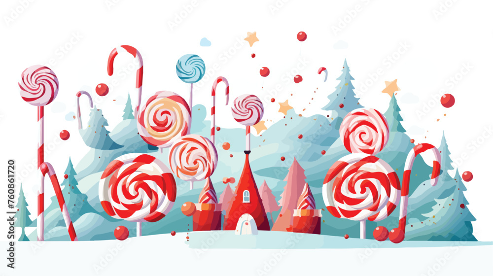 A whimsical candy land filled with giant lollipops