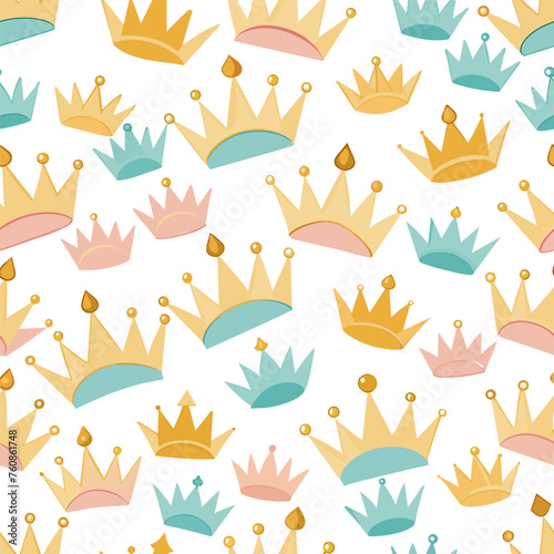 Crown vgolden royal jewelry symbol of king queen and princess seamless pattern background