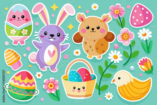 easter stickers for kids on white background  vector illustration 