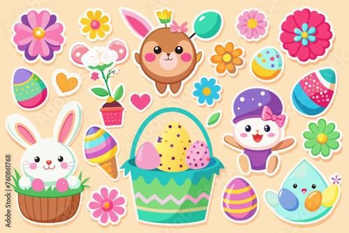 easter stickers for kids on white background  vector illustration 