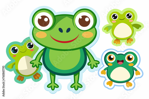  frog stickers for kids on white background  vector illustration