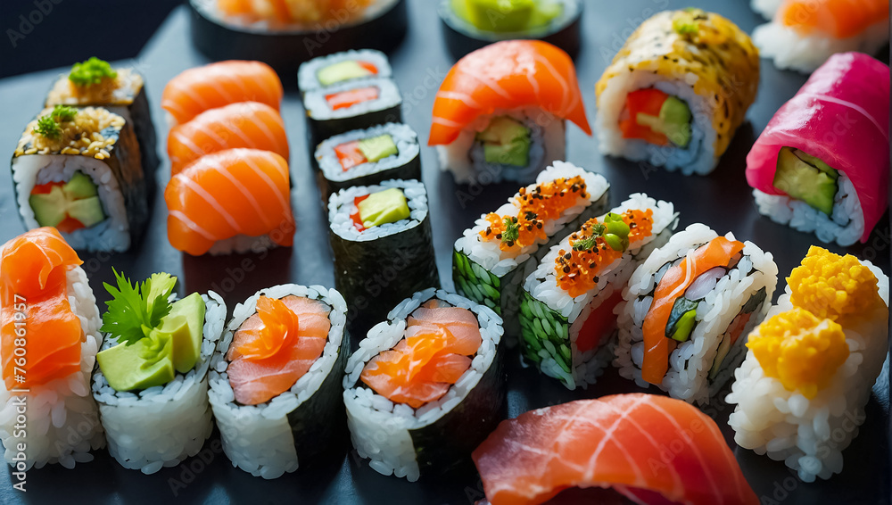 delicious set of rolls in a restaurant assortment delicious set of rolls in a restaurant assortment