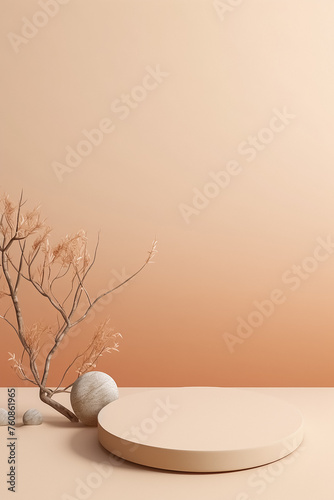 beige podium on sand background
