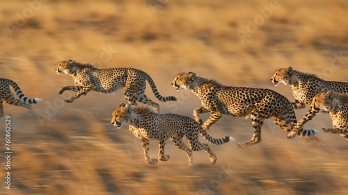 African Cheetahs Running in Beautiful Blur AI Generated.