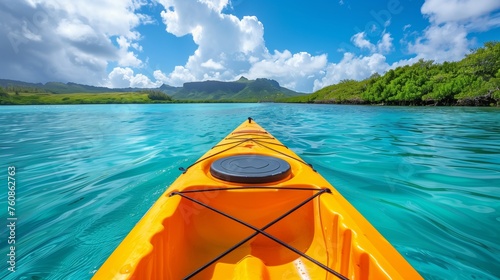 Solo Kayak Adventure on Tranquil Blue Waters © Berzey Art