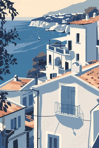 Serene Coastal Town - Stylized Illustration for Travel  Leisure  and Lifestyle