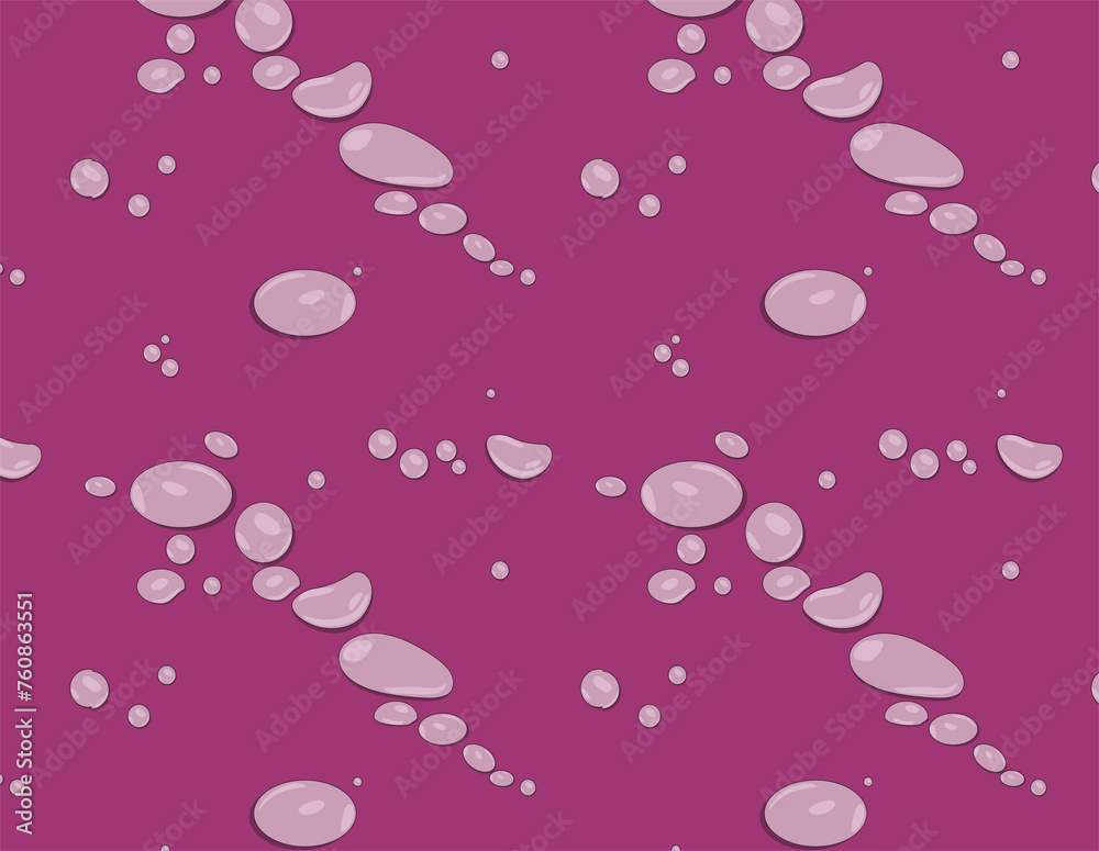 pink water drops background, Dew drops on purple background, seamless pattern, illustration