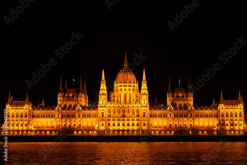 Nighttime Splendor - Orszaghaz Parliament Building Illuminated in Budapest