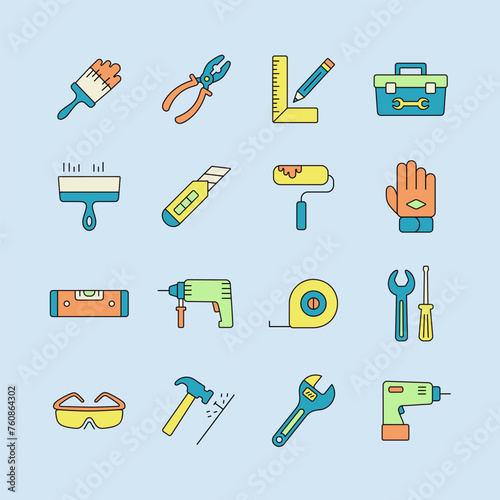 Building, construction and home repair tools icons