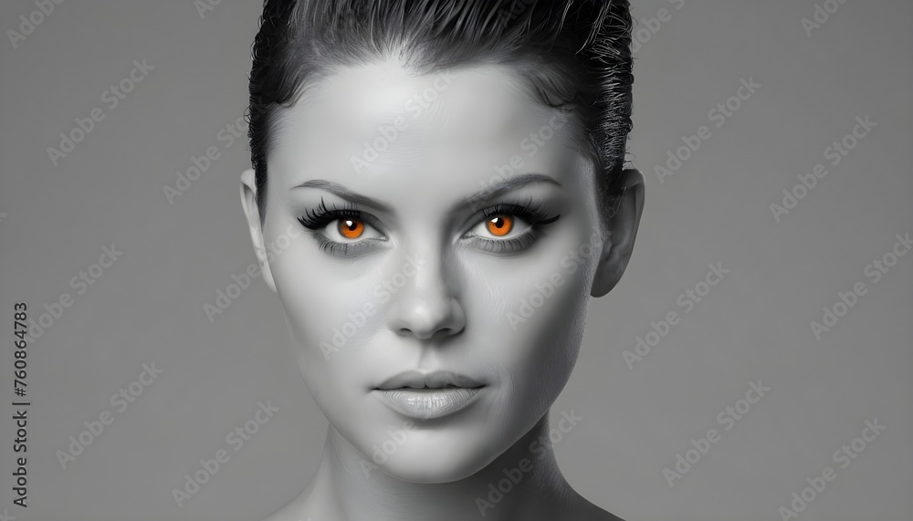 Monochrome wall art framework, black and white portrait of a woman with Hazel orange like eyes Monochrome wall art framework, black and white portrait of a woman with Hazel orange like eyes