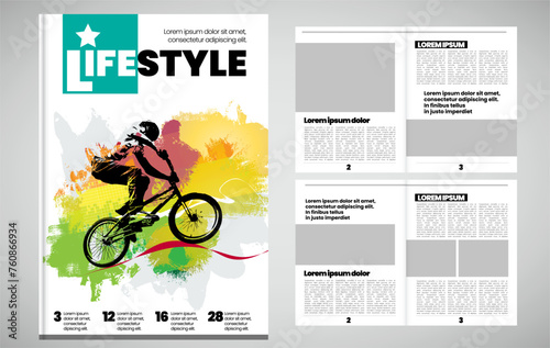 Printing magazine or e-book with sport subject in background, easy to editable vector