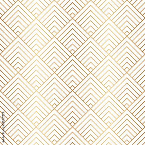Art deco seamless pattern. Repeating line patern. Abstract diamond lattice. Gold triangle background. Repeating geometric rhomb graphic. Repeat reticulated egypt design for prints. Vector illustration