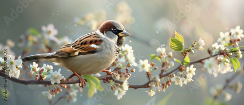Beautiful, colourful bird sitting on a branch, spring season. © *Lara*