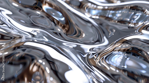 A detailed close-up of a shiny surface, showcasing intricate patterns and reflections of light bouncing off its smooth texture. Banner. Copy space © stateronz