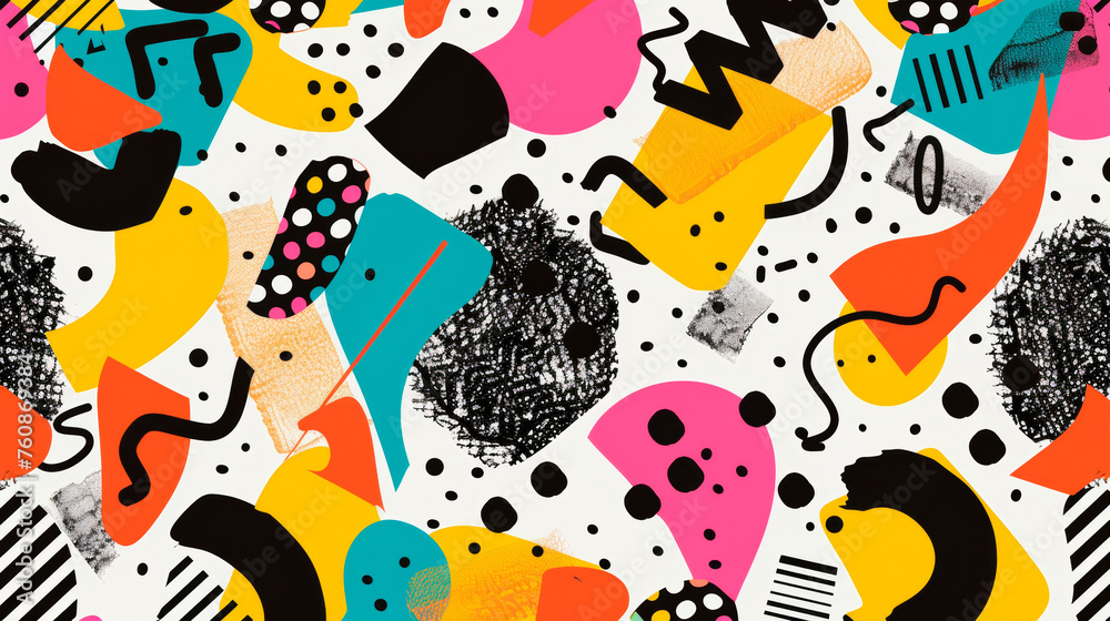 A mesmerizing display of various shapes and colors woven together in a harmonious and dynamic pattern. Banner. Copy space A mesmerizing display of various shapes and colors woven together in a harmonious and dynamic pattern. Banner. Copy space