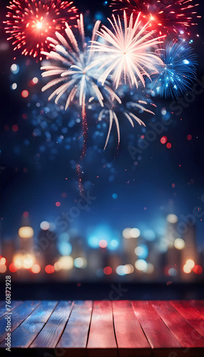 Beautiful fireworks with copy space in red white and blue