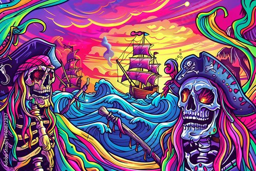 A psychedelic group of Pirates. Generative AI