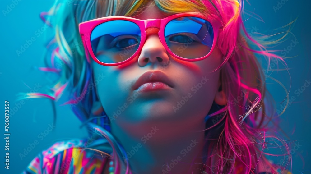 girl in pink glasses close-up Beauty portrait