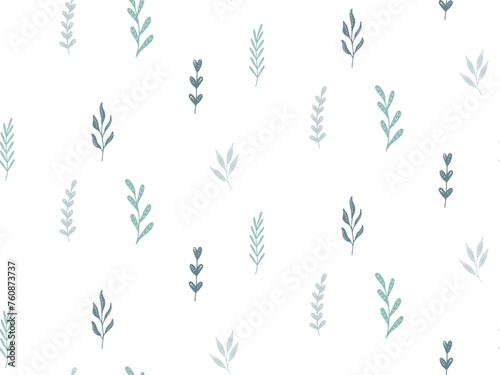 Botanical Seamless Pattern. Green branch twig leaves in Scandinavian style. Hand drawn plant. Natural floral simple Background for wallpaper, packaging, cover, fabric print