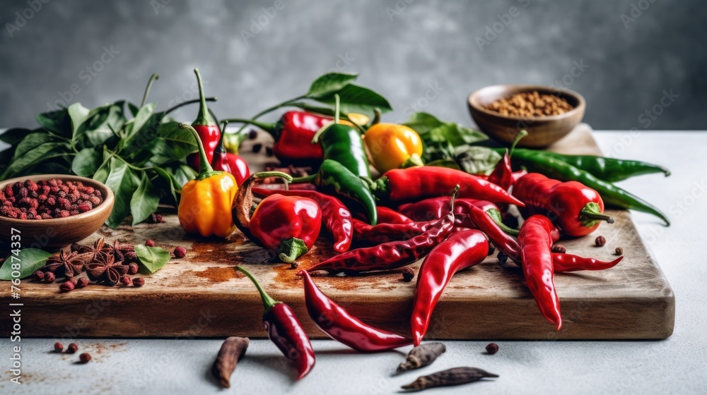 Pepper. Photo of fresh spices. Assortment of fresh and dried peppers, seasonings and herbs on a marble background. Pepper. Photo of fresh spices. Assortment of fresh and dried peppers, seasonings and herbs on a marble background.