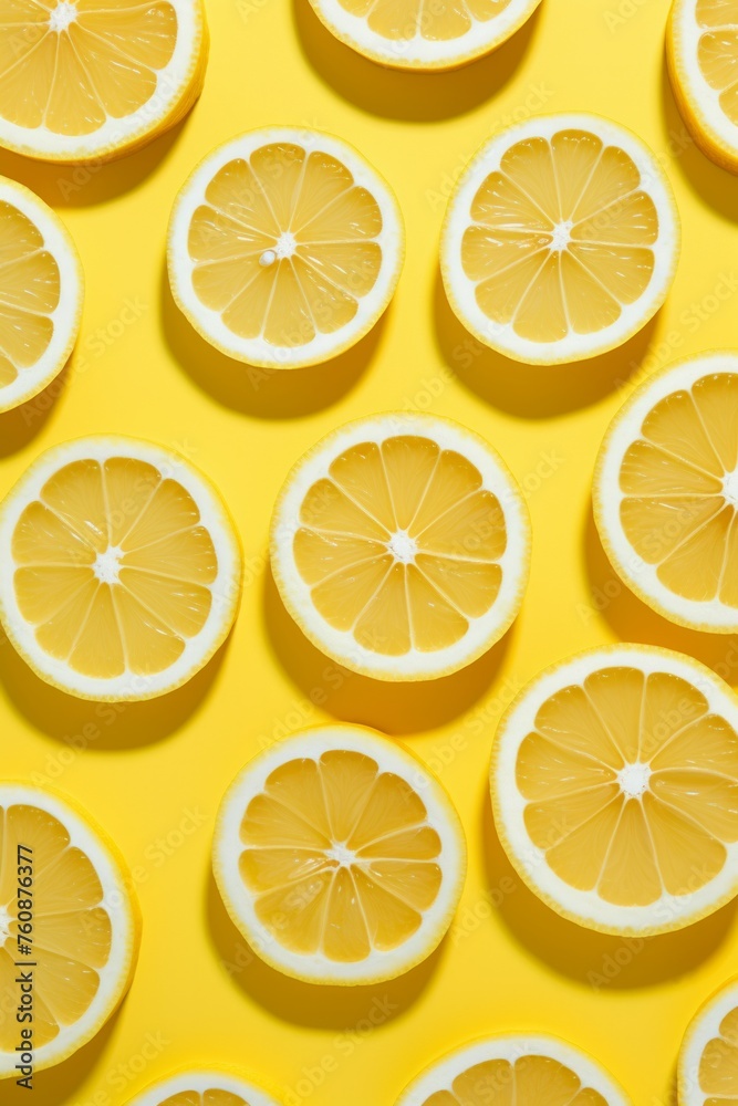 Lemon Slices Pattern on Bright Yellow Background: Citrus Freshness